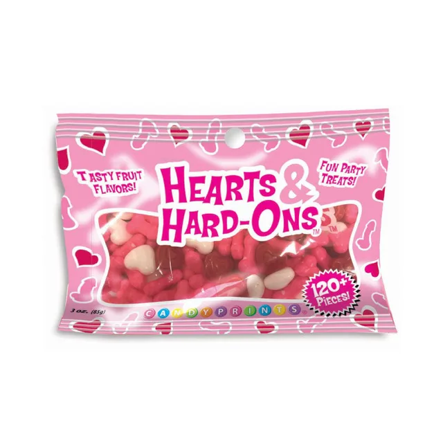 Hearts and Hard Ons clear three-ounce novelty candy bag
