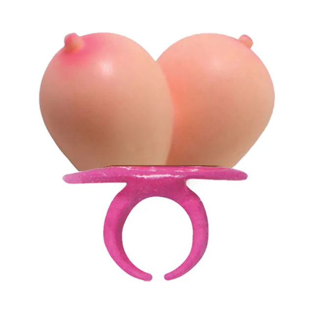 vanilla breast-shaped Boobie Ring Pop on glittery pink ring base