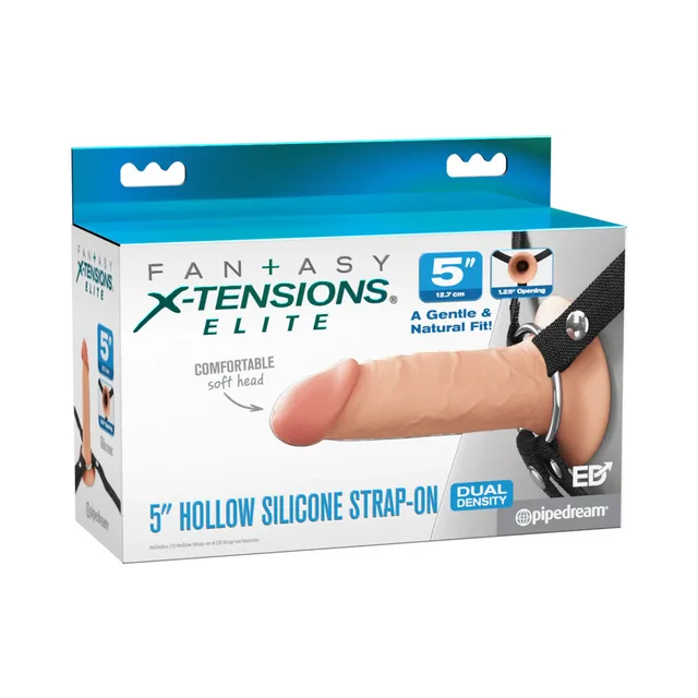Light-tone Fantasy X-Tensions Elite 5-inch hollow strap-on on box