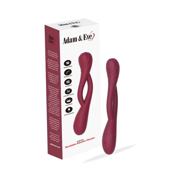 Adam & Eve Infinity burgundy bendable vibrator pictured on white box