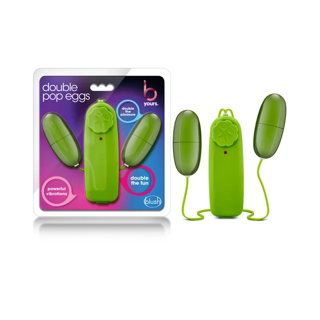 Blush B Yours Lime Double Pop Eggs dual eggs and remote beside retail blister pack