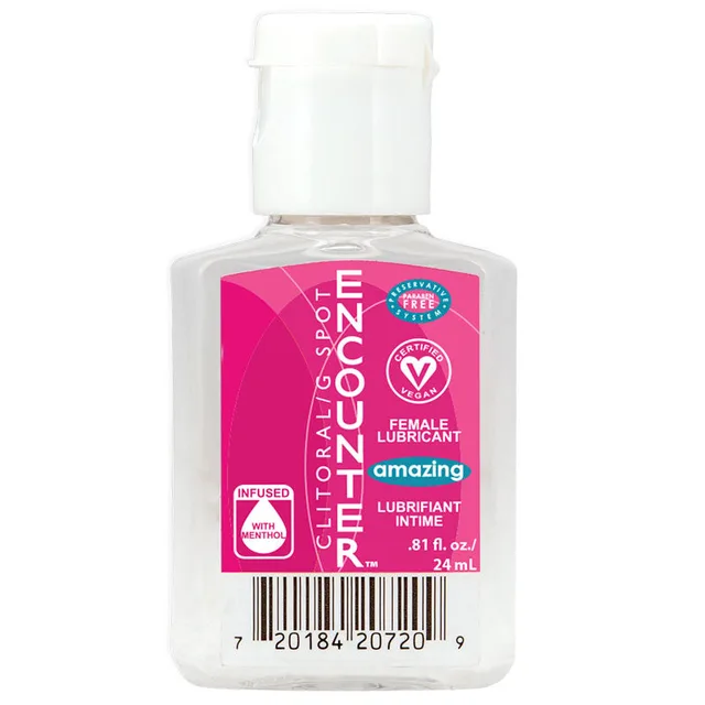 Amazing Encounter 24 mL clear flip-cap bottle with pink front label