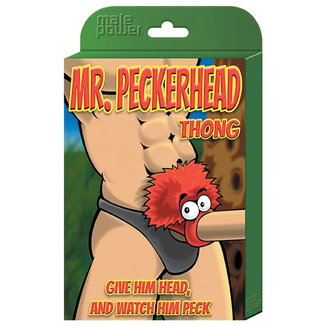 Male Power Mr. PeckerHead Black Thong in green carton