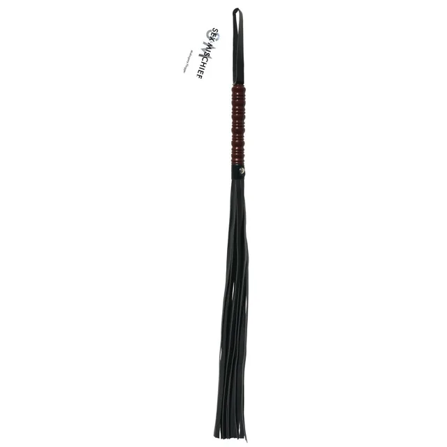 Black vinyl-tail Mahogany Flogger with wine-red wrapped handle