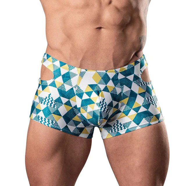 Male Power Cut It Out XL blue geometric cutout short front view worn by model
