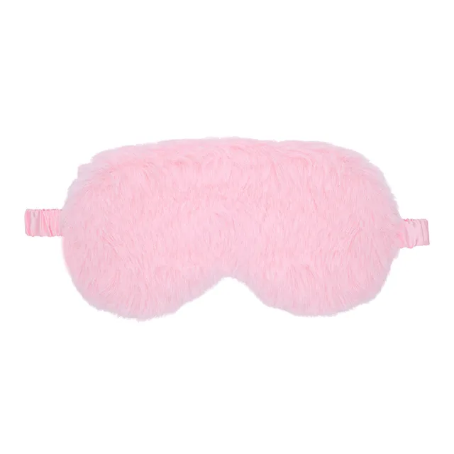 Front view of powder-pink Ouch fluffy mask with matching straps