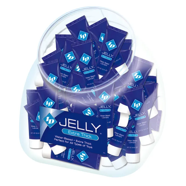 ID Jelly 72-Piece Jar clear display bowl filled with blue 12 ml tubes