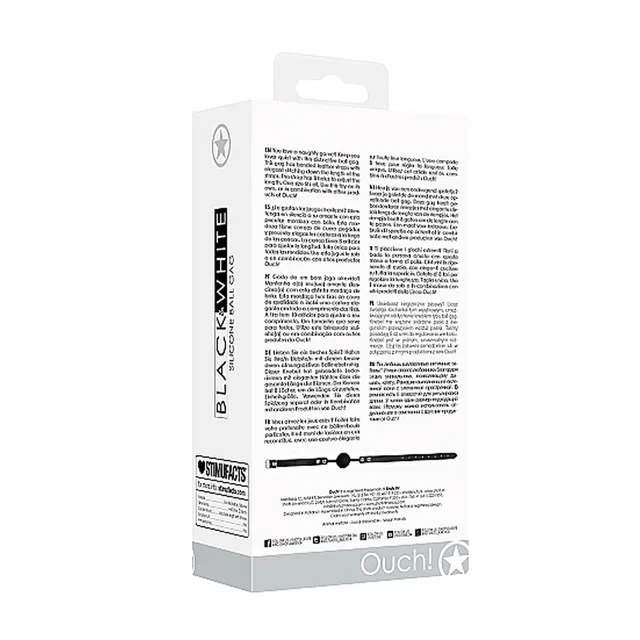 Back of Ouch ball gag package with product details