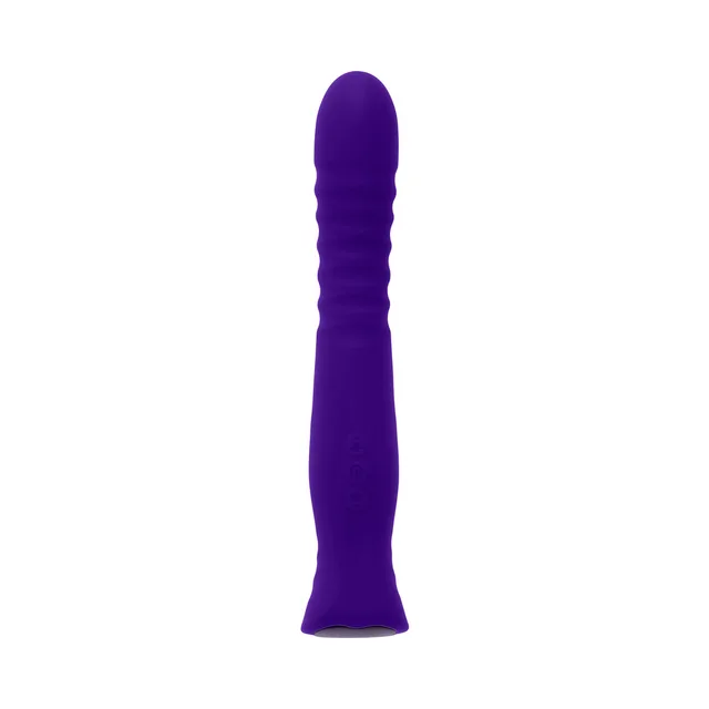 Selopa Trixxxie purple textured vibrator front view with raised shaft ribs