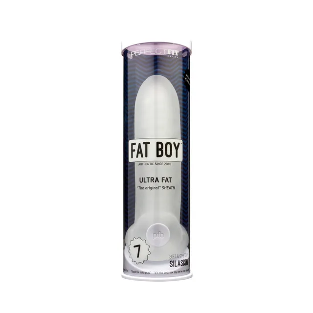 Perfect Fit Fat Boy Original Ultra Fat 7-inch clear sheath in cylindrical retail package