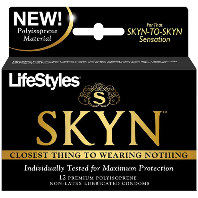 Black LifeStyles SKYN Original carton containing 12 non-latex polyisoprene condoms
