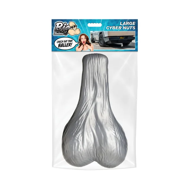 Big Ballers large silver textured plastic truck nuts in clear hanging bag
