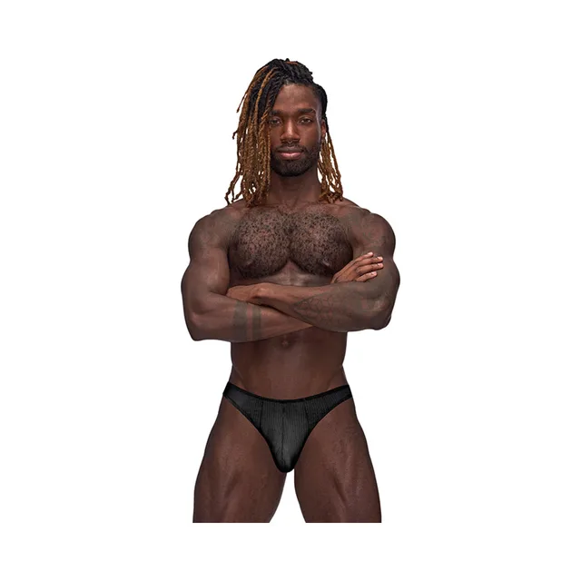 Close front view of black L/XL Male Power Barely There Moonshine Jock
