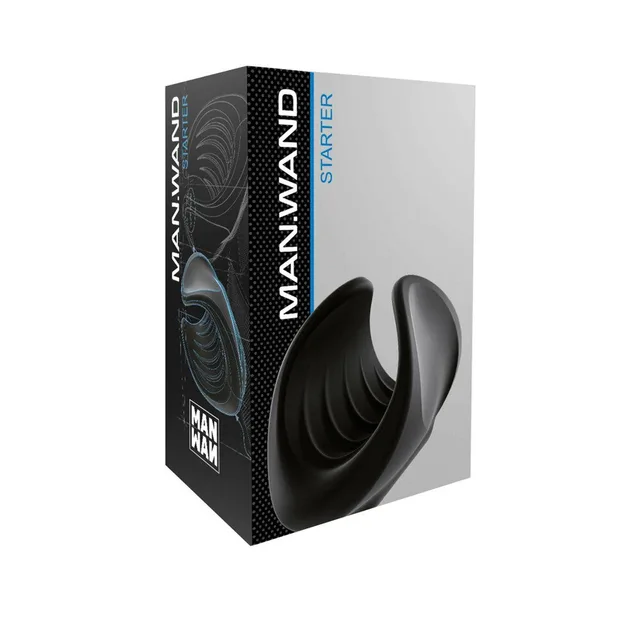 Man.Wand Starter black massager and retail box with curved flexible wings