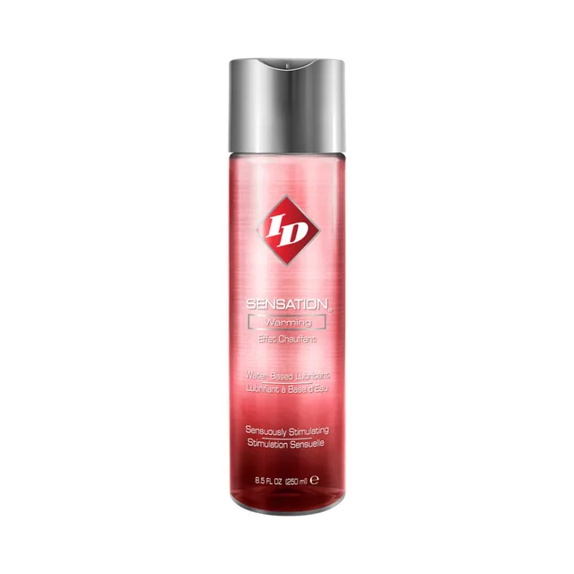 ID Sensation 8.5 oz tall transparent pink bottle with silver cap