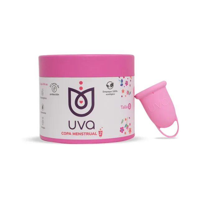 Uva Cup 0 pink menstrual cup set pink cup beside round retail tin
