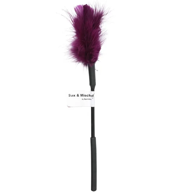 Sex and Mischief Purple Feather Tickler full purple feather wand with black handle
