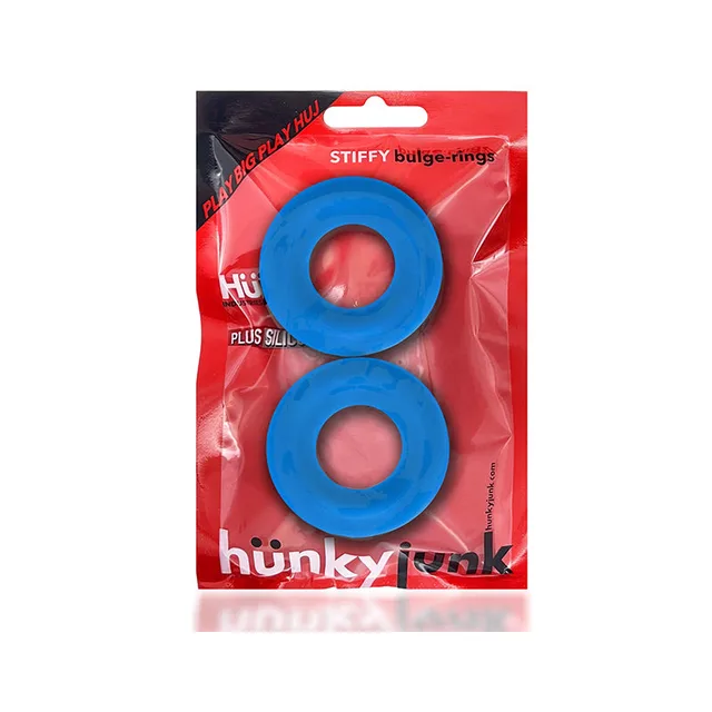 Two OxBalls Stiffy Teal Ice thick cock rings in red retail package