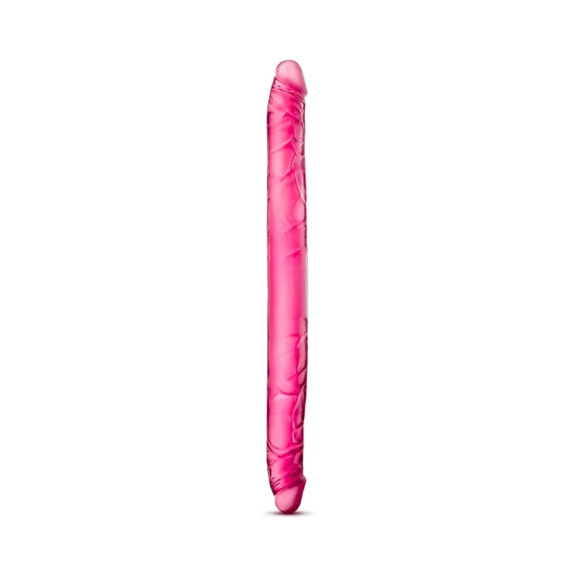 Blush B Yours Pink 16 Inch Double Dildo upright front view with two defined tips