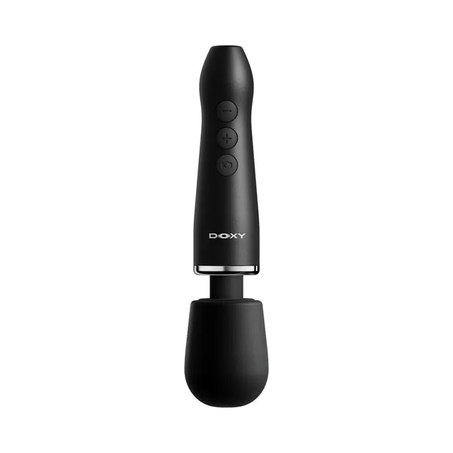 Front view of Doxy Go travel black handle and round black head