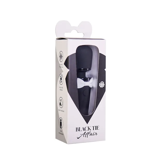 BMS Black Tie Affair rechargeable mini wand inside a clear-front white retail box