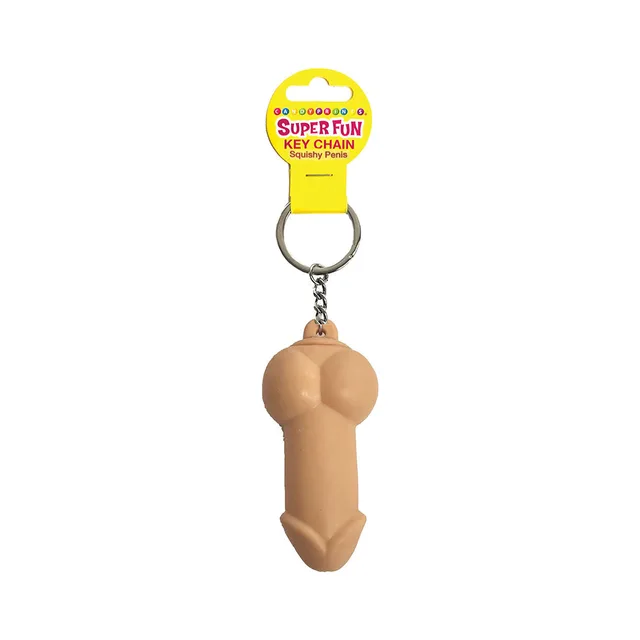 flesh-tone squishy penis charm hanging from silver split keyring
