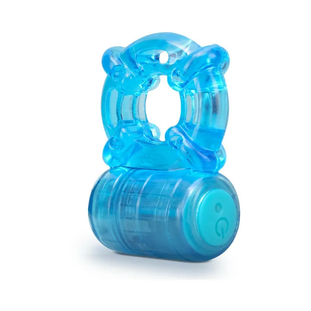 Angled transparent blue Stay Hard C-ring with rounded base