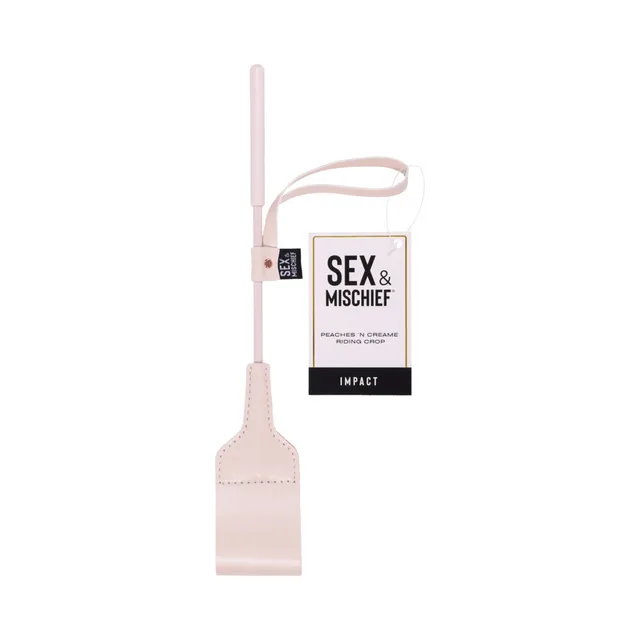 compact peach-tone riding crop with looped tip and slim wrist loop