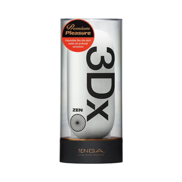 TENGA 3Dx Zen white stroker sleeve silver retail cylinder labeled Zen