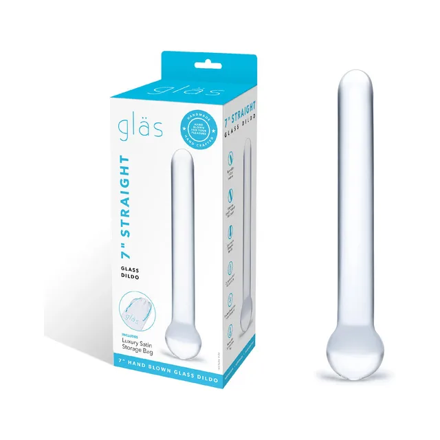 Electric Eel Glas Straight Glass Dildo beside turquoise white retail box