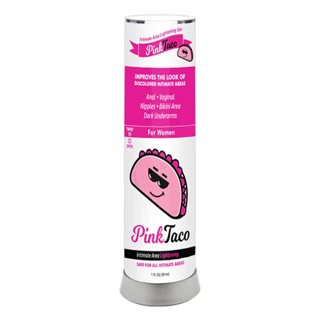Body Action Pink Taco 1 oz intimate gel tall white cylindrical package with hot-pink panels and metallic base accent