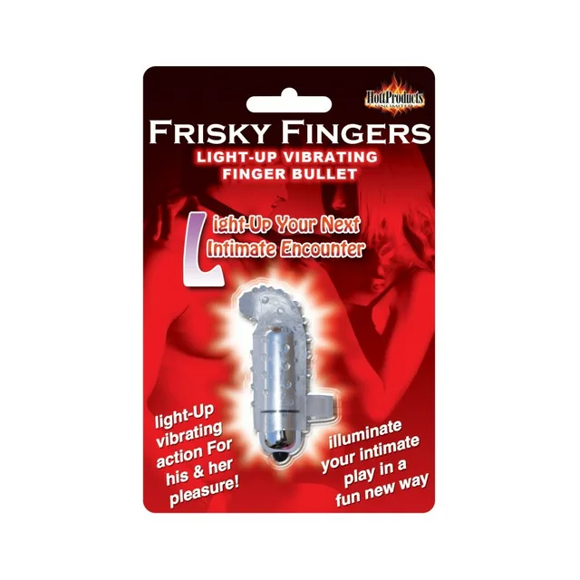 Frisky Fingers Clear finger vibrator on red retail card