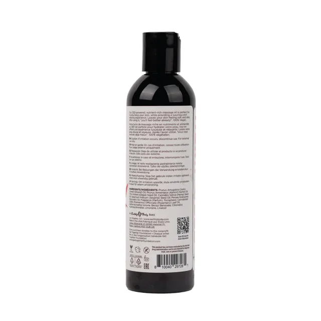 Back label of 8 oz Earthly Body Isle of You massage and body oil