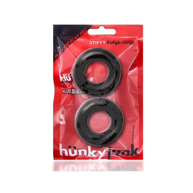 Two OxBalls Stiffy Tar Ice thick cock rings in red retail package
