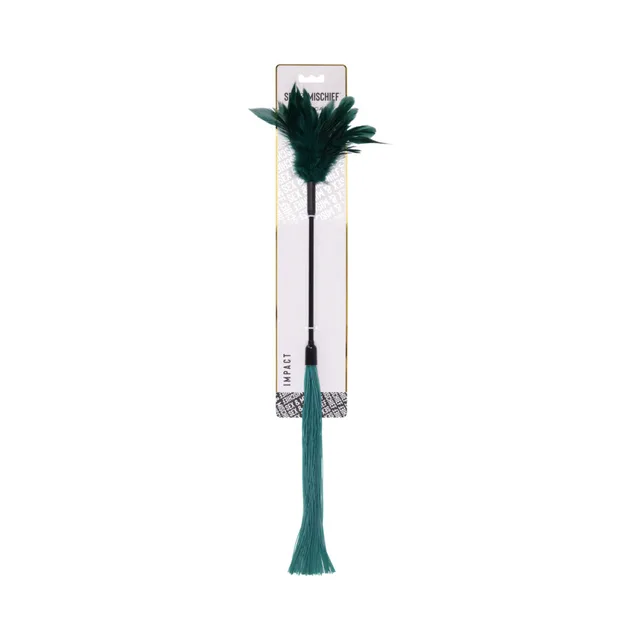 Sportsheets Indica dual-ended tickler with green feathers and silicone strands