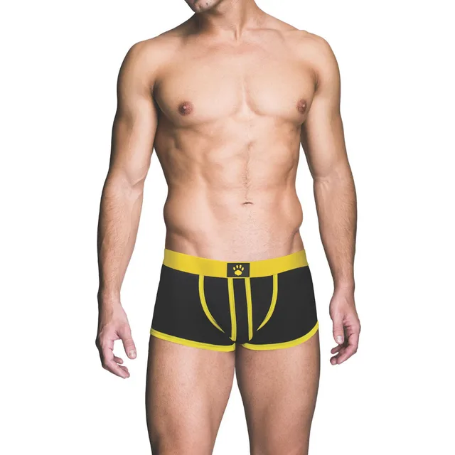 Front of black Prowler RED trunk with curved yellow seams XL