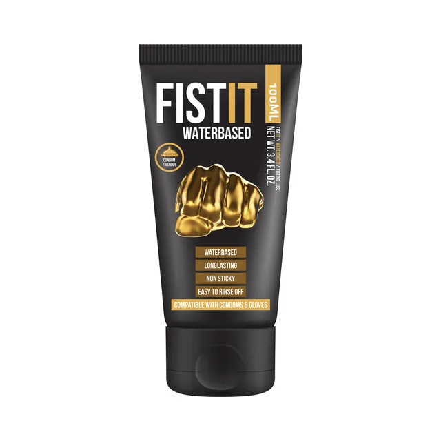 Black 100 ml Fist It water-based gel squeeze tube with gold label