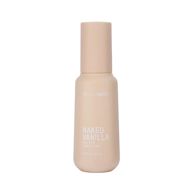 Beige Simply Sexy Naked Vanilla mist bottle with matching cap