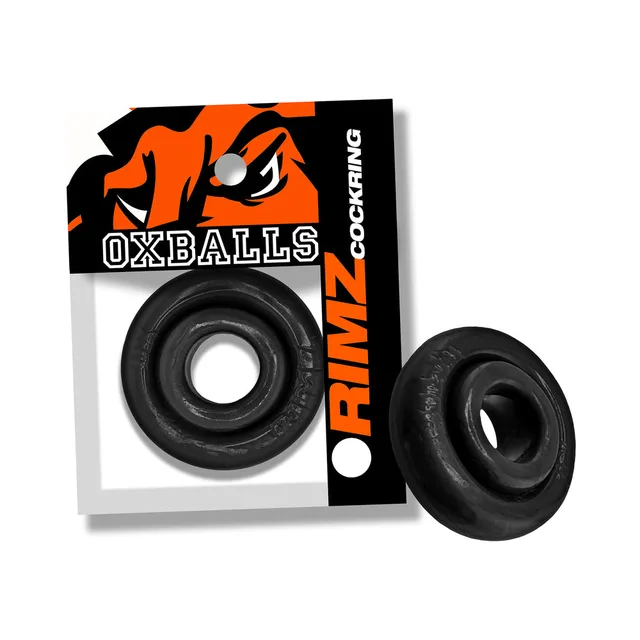 Black Oxballs Rimz thick-profile ring beside branded package