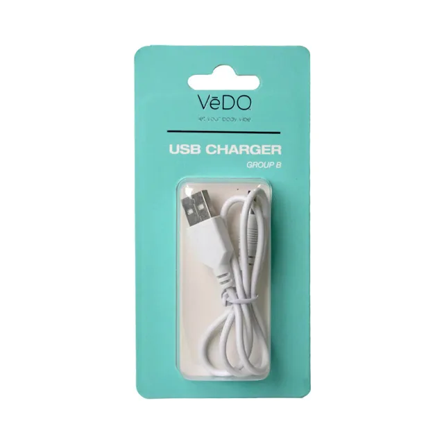 VeDO USB Charger B white coiled cable on teal retail card