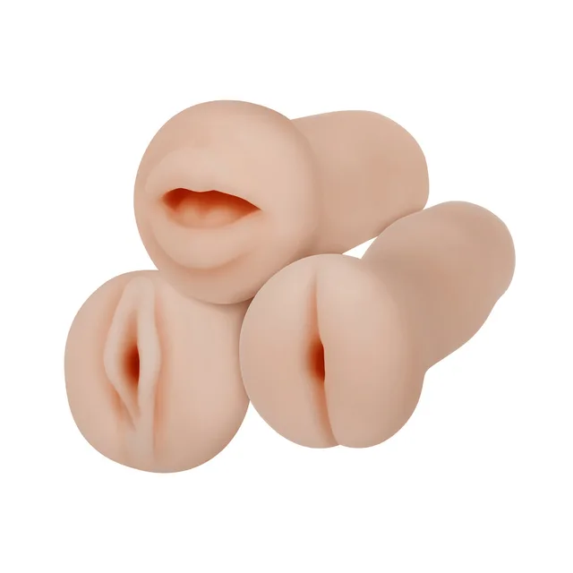 three beige Selopa strokers grouped to show their different openings