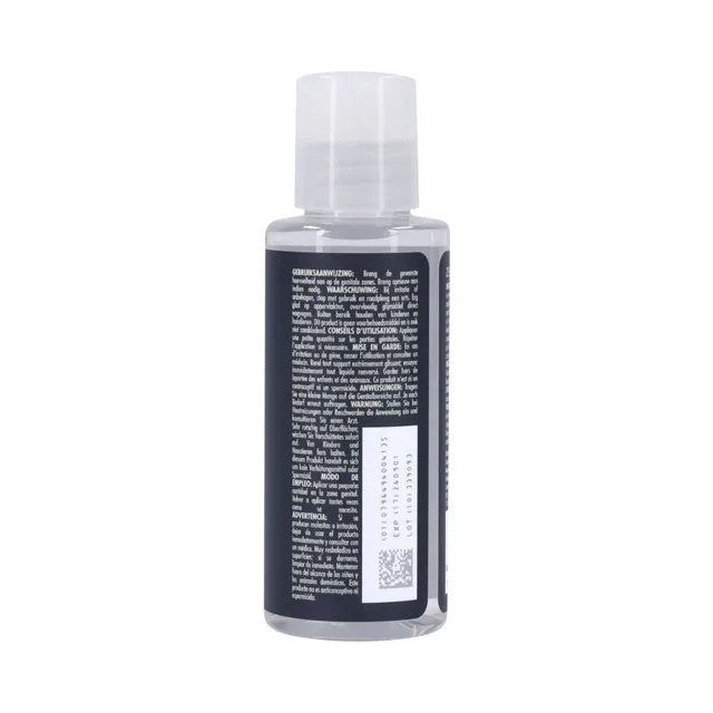 Side view of Drenched Original 2 fl oz bottle with multilingual label