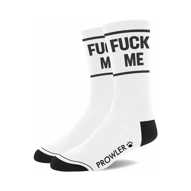 Prowler RED Fuck Me white cotton socks pair with black Fuck Me cuff lettering black heels and black toes