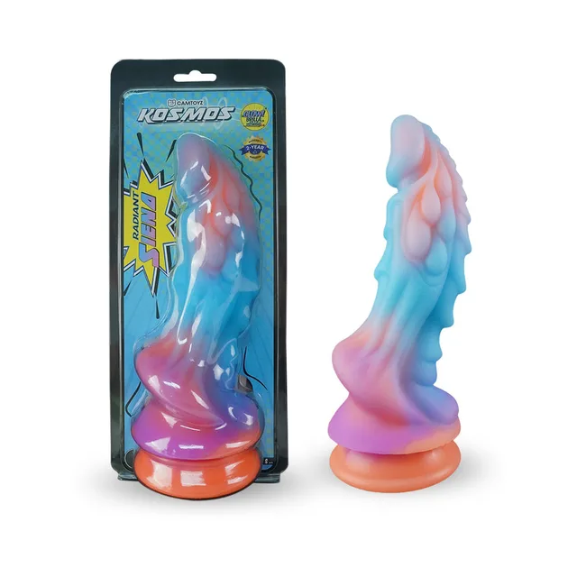 Camtoyz Siena pastel multicolor dildo beside illustrated retail package