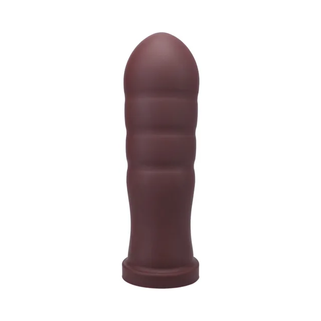 Side view of garnet Tantus Meat Wave with thick body and flared base