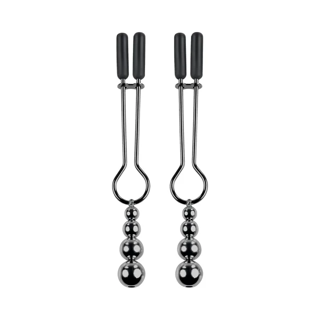 pair of Selopa nipple clamps with black tips and chrome bead drops