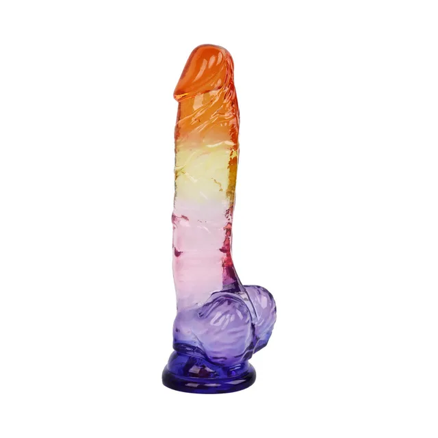 Left-side view of Sunrise Dreams orange-purple dildo