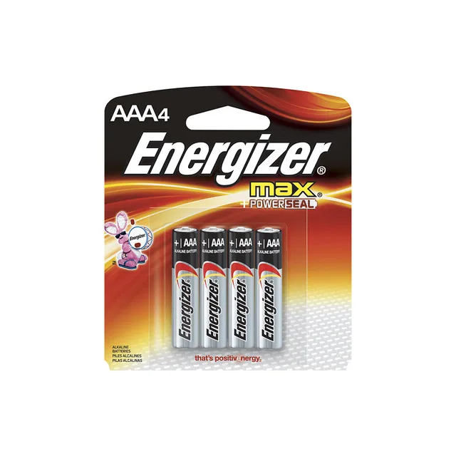 Energizer Max retail blister card with four AAA batteries
