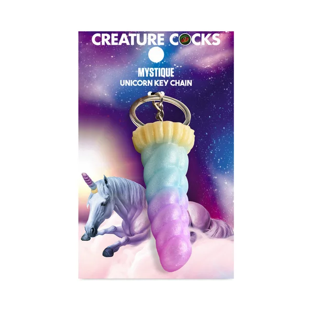 pastel Mystique unicorn horn keychain with gold band and metal ring