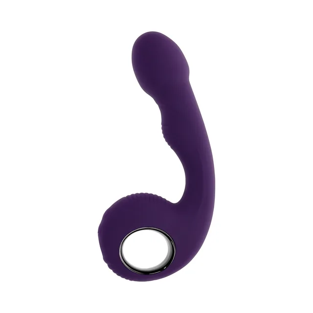 side view of purple Rip Curl vibrator with oval ring base